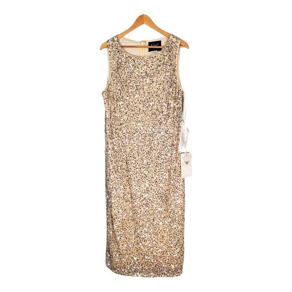 Mac Duggal 5526 Sleeveless Sequined Midi Cocktail Dress Rosewood Cream Size 14 - Picture 3 of 12